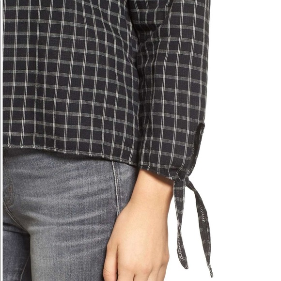 Madewell plaid off the shoulder top tie wrists - Picture 4 of 8